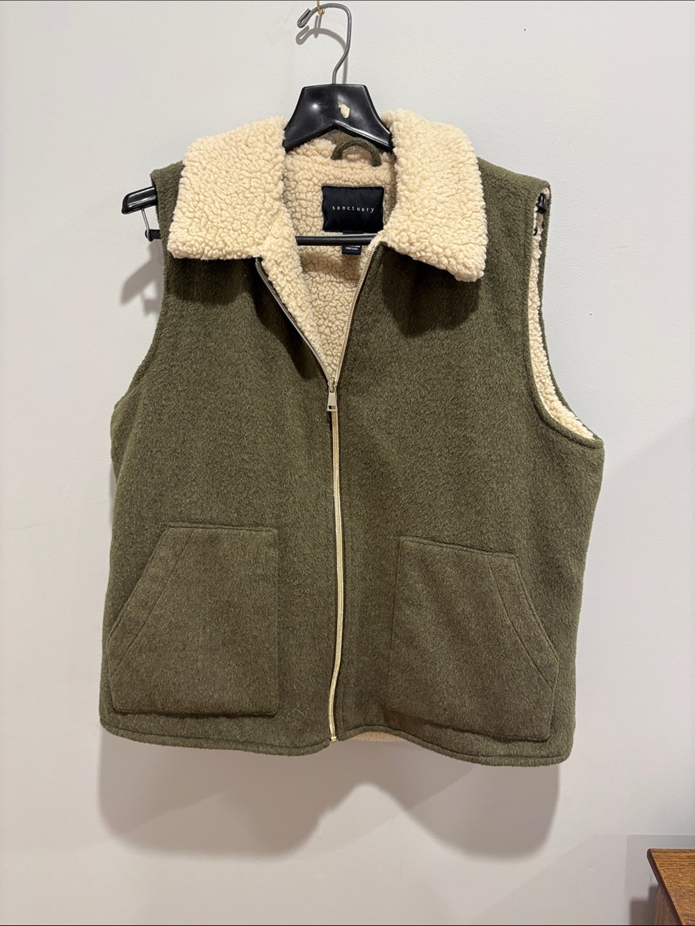 Sanctuary Olive Green Jacket with Cream Sherpa Collar